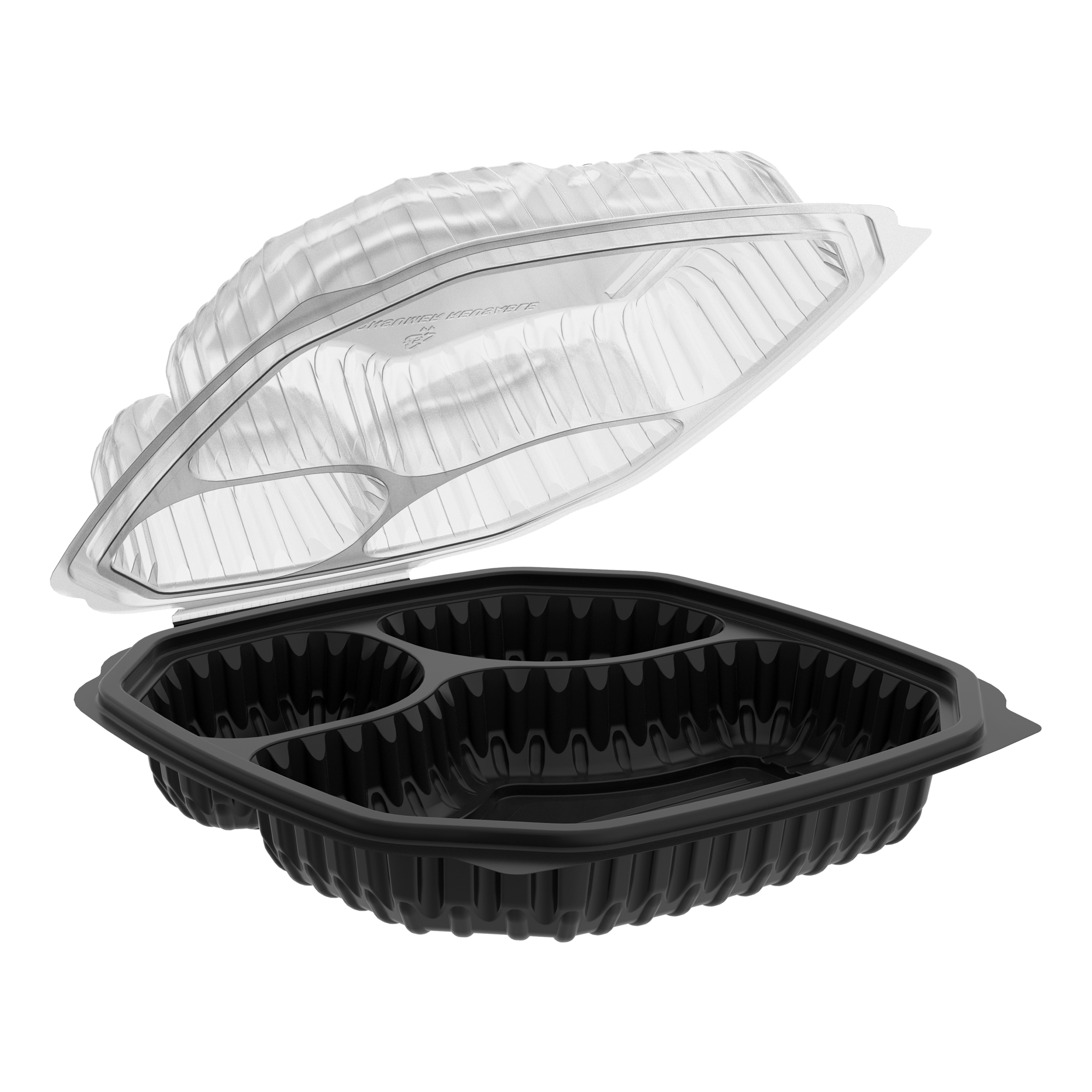 10.5&quot;x9.5x3.25Microwavable 3Comp.Black Base/Anti-Fog Lid 