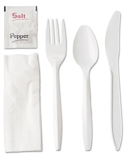 6pc Med White Cutlery Kit  F,K,S,Nap,S&amp;P(250)