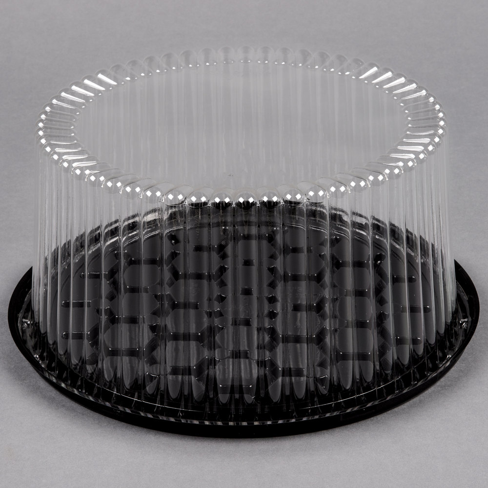 9&quot; Black Round Cake  Container/Clear High Dome (50)
